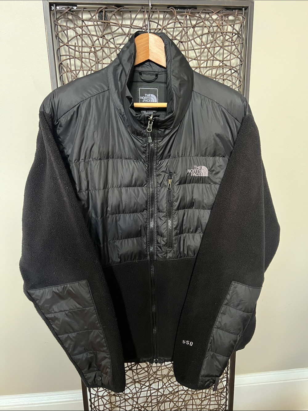 The North Face Men Denali 550 Down Hybrid Jacket Black Recycled Puff Fleece XL